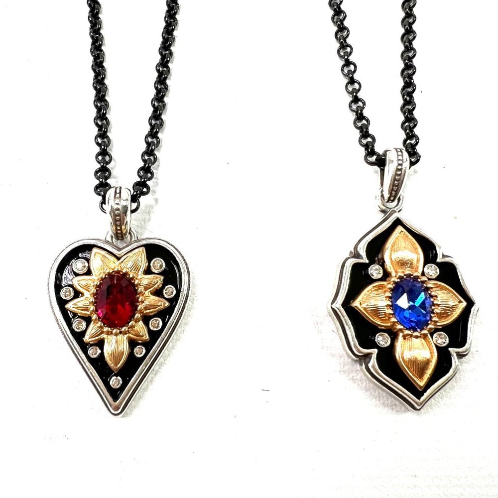 Brighton Monarch Necklaces Set of 2 Love Strength 18" Black Chains - Picture 1 of 10